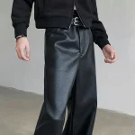 Mens Pu Leather Pants Rider Motorcycle Casual Pants Streetwear Fashion Hip-Hop Trend Youth Campus Pants Men'S Clothing New