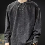 240G Heavy Washed-out Vintage Pure 100% Cotton Long-Sleeve T-shirt Men and Women Loose Spring and Autumn round Neck Sweater