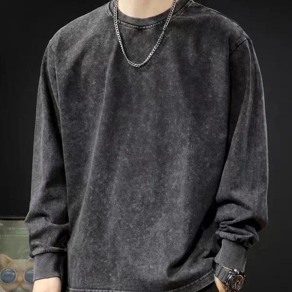 240G Heavy Washed-out Vintage Pure 100% Cotton Long-Sleeve T-shirt Men and Women Loose Spring and Autumn round Neck Sweater