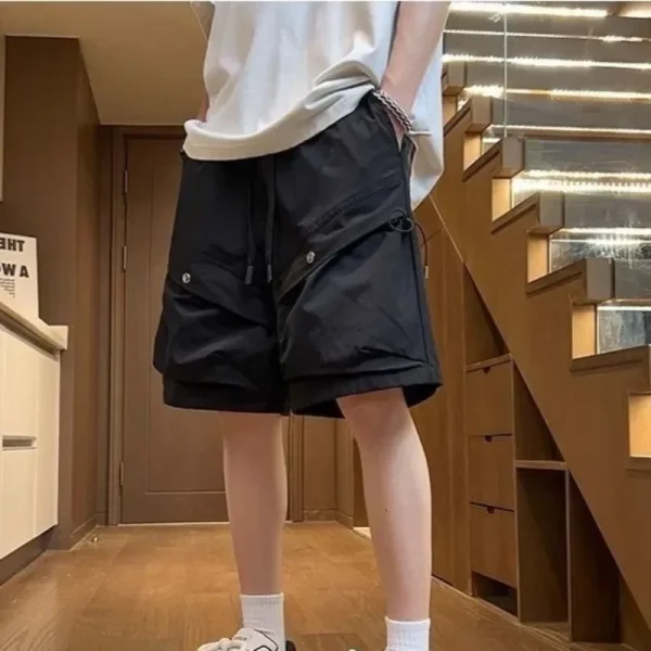 Big Size Elastic Waist Mens Cargo Shorts with Draw String Baggy Loose Oversize Solid Short Pants for Men Wide Designer New In
