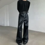 Mens Pu Leather Pants Rider Motorcycle Casual Pants Streetwear Fashion Hip-Hop Trend Youth Campus Pants Men'S Clothing New