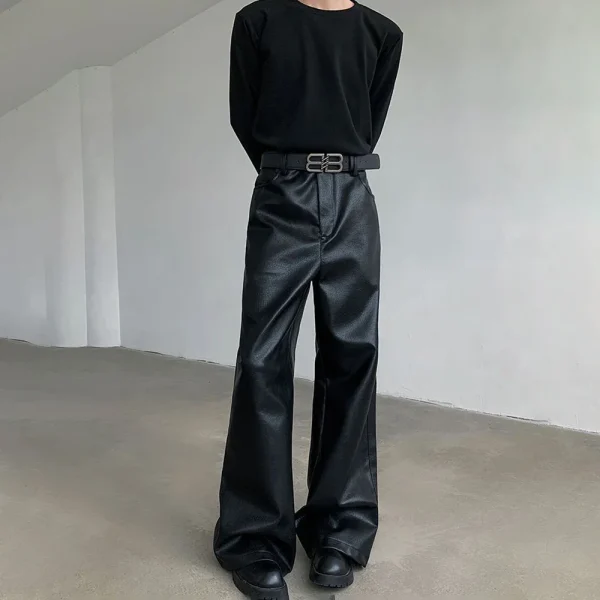 Mens Pu Leather Pants Rider Motorcycle Casual Pants Streetwear Fashion Hip-Hop Trend Youth Campus Pants Men'S Clothing New