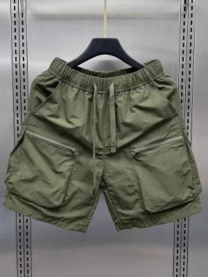 Japanese Retro Multi-pocket Work Shorts for Men's Trendy Summer Thin Loose Straight Casual Outside Wear Five-point Pants