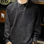 240G Heavy Washed-out Vintage Pure 100% Cotton Long-Sleeve T-shirt Men and Women Loose Spring and Autumn round Neck Sweater