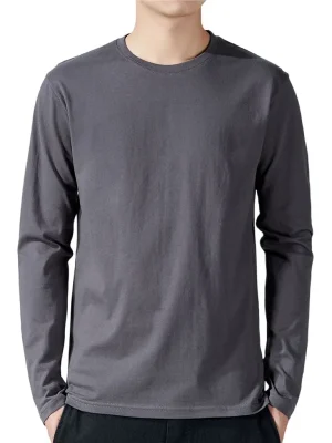 T Shirt For Men Cotton Long Sleeve T-shirts Solid Color Men's Clothing Full Length Sleeve For Spring And Autumn Undershirts