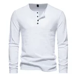 Men Long Sleeved T-shirt Cotton Slim Fit Bottoming Shirt Fitness Tops Tees Button Neck Casual Cozy Tshirt