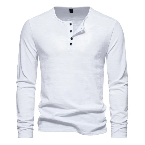 Men Long Sleeved T-shirt Cotton Slim Fit Bottoming Shirt Fitness Tops Tees Button Neck Casual Cozy Tshirt