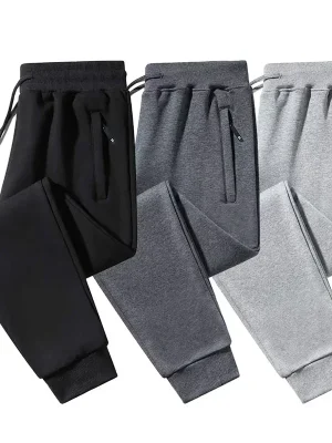 2025 New Men Loose Sweatpants Casual Elastic Drawstring Pants Male Elastic Waist Soft Casual Ankle Band Zipper Pockets Trousers