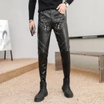 2025 New Arrived Skinny Biker Leather Pants Mens New Faux Leather Biker Trousers for Male Trouser Stage Club Wear