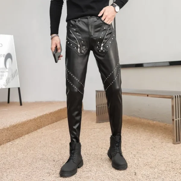 2025 New Arrived Skinny Biker Leather Pants Mens New Faux Leather Biker Trousers for Male Trouser Stage Club Wear