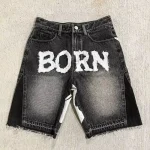 Summer New Fashion Letters Flocking Embroidery Casual Denim Shorts Men Y2K Harajuku Vintage Popular High Waist Wide Leg Shorts