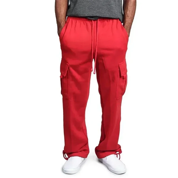 Men's Cargo Sweatpants Straight Fit Joggers Sports Pants Autumn Winter Streetwear Loose Fleece Long Pants Men Multi-pocket Pants