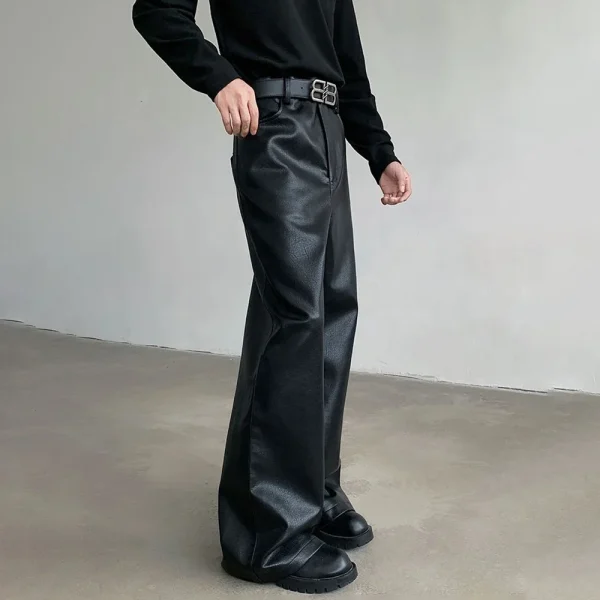 Mens Pu Leather Pants Rider Motorcycle Casual Pants Streetwear Fashion Hip-Hop Trend Youth Campus Pants Men'S Clothing New