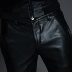 New Mens Skinny Biker Leather Pants Fashion Faux Leather Motorcycle Trousers For Male Stage Club Wear