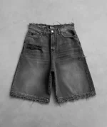 Summer New Fashion Letters Flocking Embroidery Casual Denim Shorts Men Y2K Harajuku Vintage Popular High Waist Wide Leg Shorts