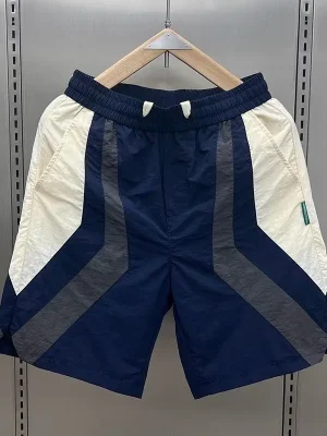 Fashion Pockets Spliced Straight Casual Shorts Men's Clothing 2025 Summer New Loose Elastic Lace Up High Waist Cargo Shorts