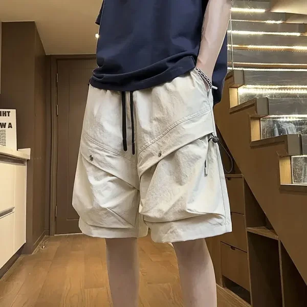 Big Size Elastic Waist Mens Cargo Shorts with Draw String Baggy Loose Oversize Solid Short Pants for Men Wide Designer New In