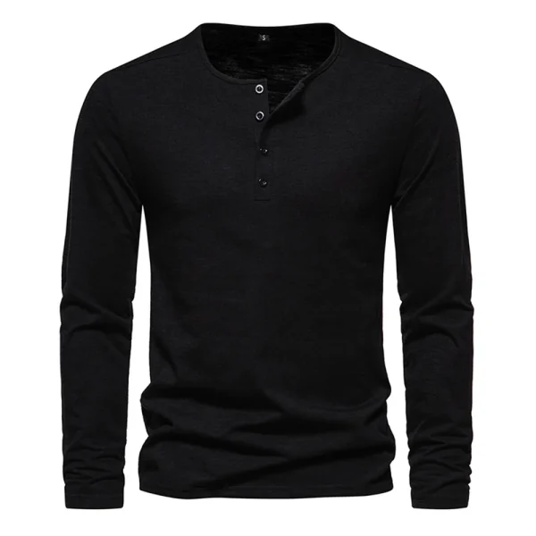 Men Long Sleeved T-shirt Cotton Slim Fit Bottoming Shirt Fitness Tops Tees Button Neck Casual Cozy Tshirt