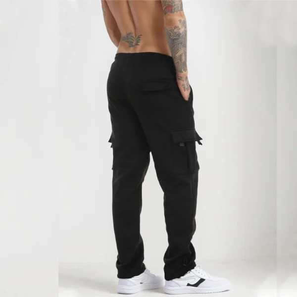 Men's Cargo Sweatpants Straight Fit Joggers Sports Pants Autumn Winter Streetwear Loose Fleece Long Pants Men Multi-pocket Pants