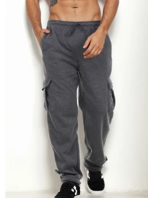 Men's Cargo Sweatpants Straight Fit Joggers Sports Pants Autumn Winter Streetwear Loose Fleece Long Pants Men Multi-pocket Pants