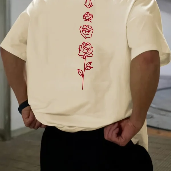 Men's Summer Loose Fit  100 Cotton Rose pattern Print T-shirt Tops