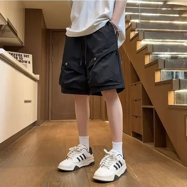 Big Size Elastic Waist Mens Cargo Shorts with Draw String Baggy Loose Oversize Solid Short Pants for Men Wide Designer New In
