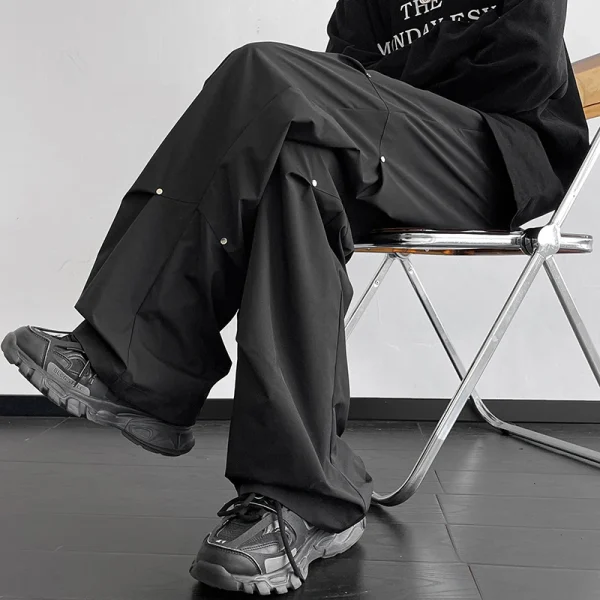 2025 Spring Straight Casual Pants For Men Wide Leg Solid Color Cargo Pants Elastic Waist Harajuku Men's Pants