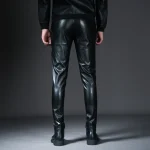 New Mens Skinny Biker Leather Pants Fashion Faux Leather Motorcycle Trousers For Male Stage Club Wear