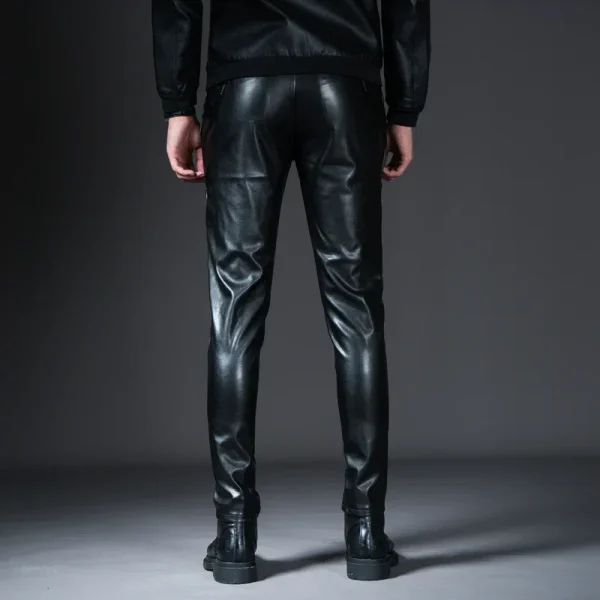 New Mens Skinny Biker Leather Pants Fashion Faux Leather Motorcycle Trousers For Male Stage Club Wear