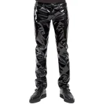 Hot Sales Motorbike Men Sexy Black Wet Look PVC Stage Wear Faux Leather Pencil Pants Skinny Latex Leggings Pole Dance Clubwear