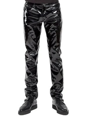 Hot Sales Motorbike Men Sexy Black Wet Look PVC Stage Wear Faux Leather Pencil Pants Skinny Latex Leggings Pole Dance Clubwear