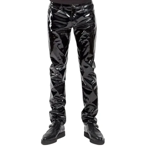 Hot Sales Motorbike Men Sexy Black Wet Look PVC Stage Wear Faux Leather Pencil Pants Skinny Latex Leggings Pole Dance Clubwear