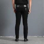 Men`s Gothic Rock Punk Hip Hop Concerts Faux Leather Slim Leisure Stretch skull Zippers Motocycle Rider Biker Pants Trousers