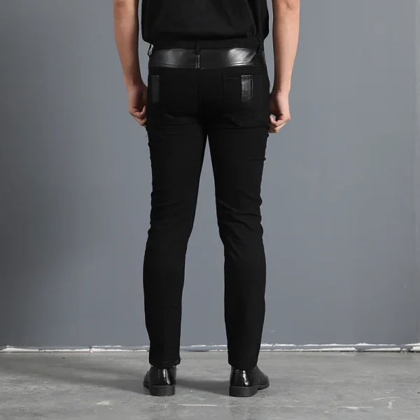 Men`s Gothic Rock Punk Hip Hop Concerts Faux Leather Slim Leisure Stretch skull Zippers Motocycle Rider Biker Pants Trousers