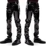 Hot Sales Motorbike Men Sexy Black Wet Look PVC Stage Wear Faux Leather Pencil Pants Skinny Latex Leggings Pole Dance Clubwear