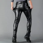 Men's Leather Pants Skinny Fit Elastic Fashion PU Leather Biker's Trousers Nightclub Party & Dance Pants Thin