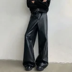 Mens Pu Leather Pants Rider Motorcycle Casual Pants Streetwear Fashion Hip-Hop Trend Youth Campus Pants Men'S Clothing New