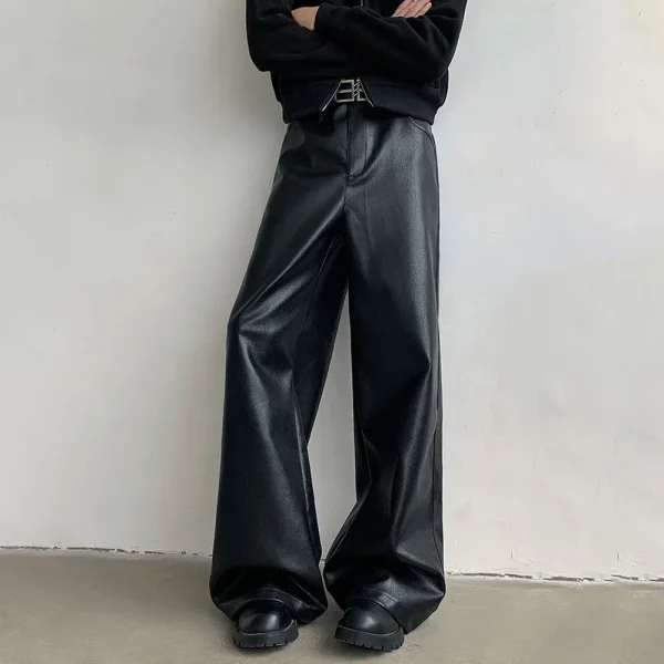 Mens Pu Leather Pants Rider Motorcycle Casual Pants Streetwear Fashion Hip-Hop Trend Youth Campus Pants Men'S Clothing New